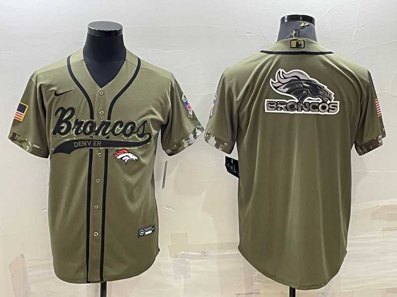 Mens Denver Broncos Olive Salute to Service Team Big Logo Cool Base Stitched Baseball Jersey